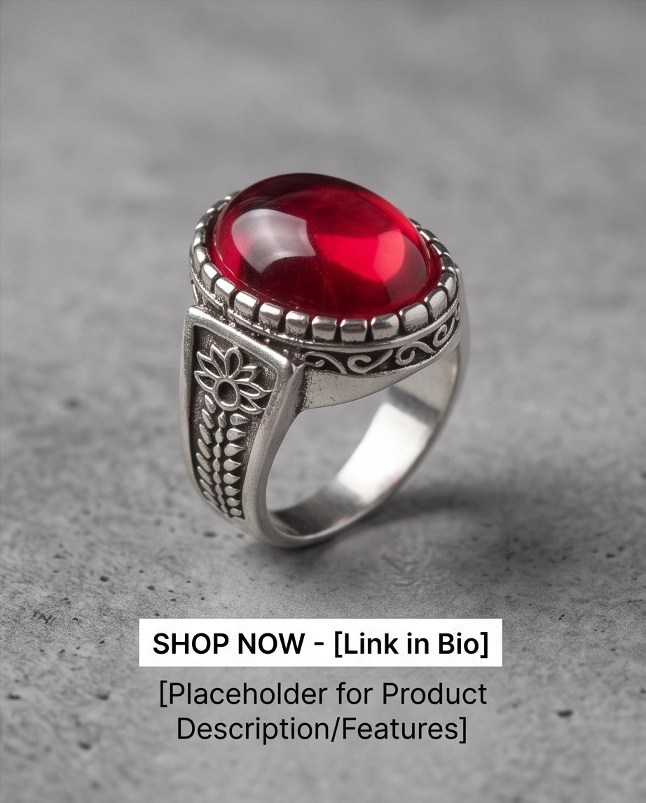 Ruby Cabochon Beaded Bezel Floral Silver Ring