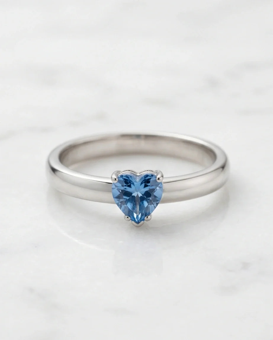 Sterling Silver Heart-Cut Blue Topaz Solitaire Ring