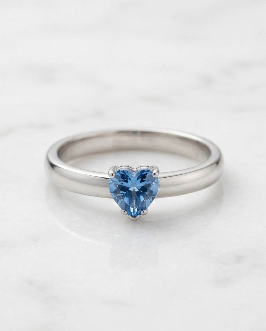 Sterling Silver Heart-Cut Blue Topaz Solitaire Ring
