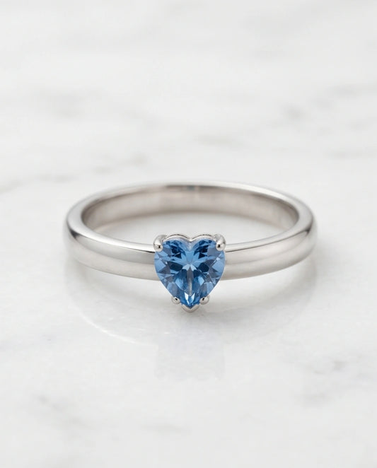 Sterling Silver Heart-Cut Blue Topaz Solitaire Ring