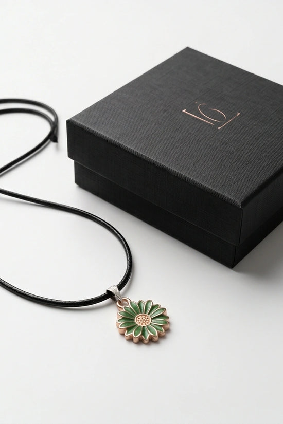 Gold and Green Daisy Pendant Necklace