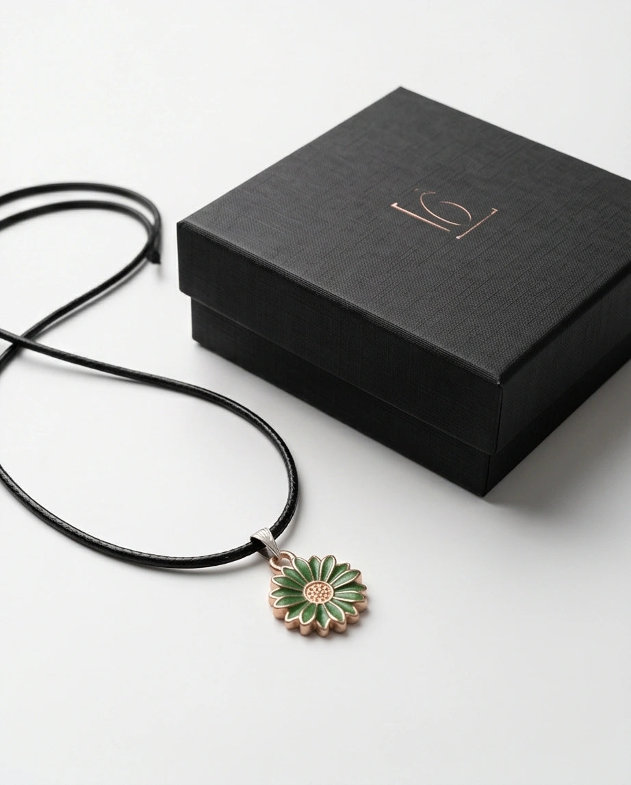 Gold and Green Daisy Pendant Necklace