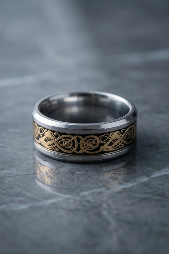 Gold Celtic Dragon Knot Band Ring