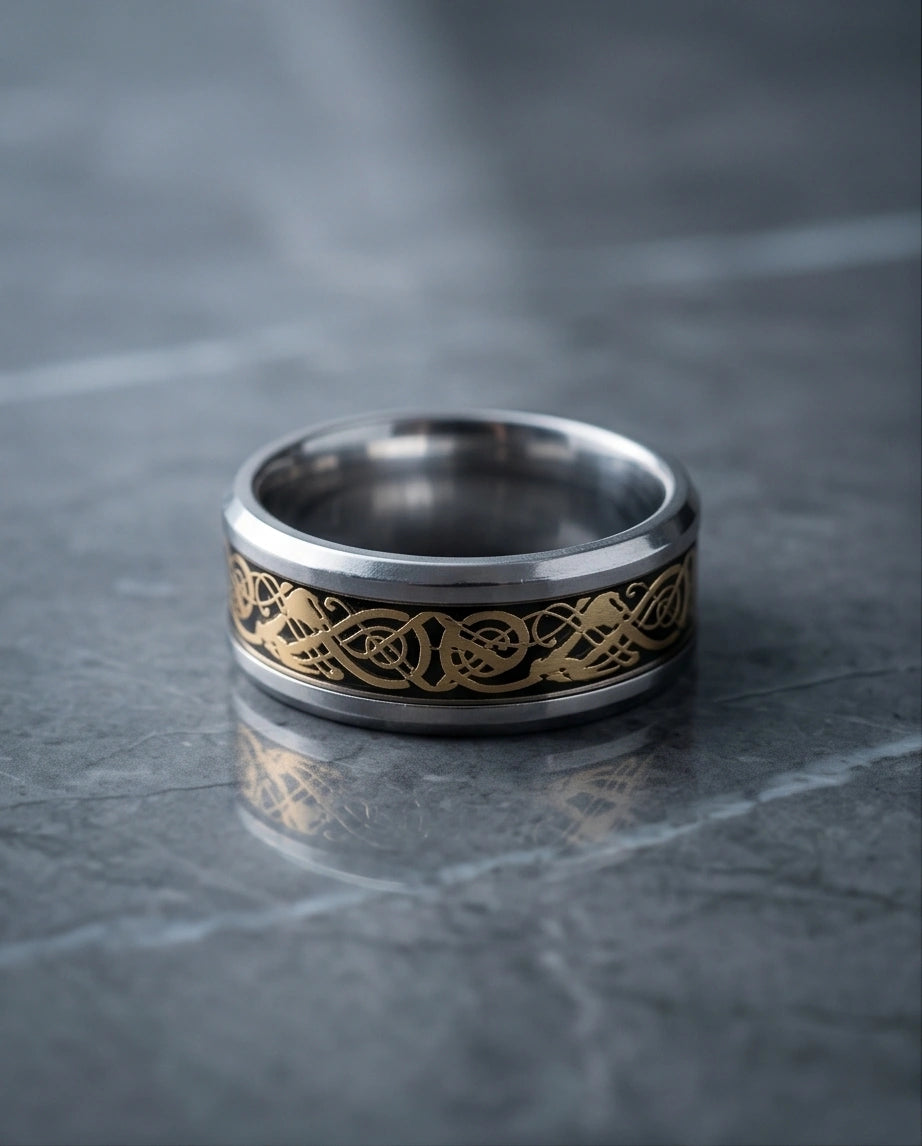 Gold Celtic Dragon Knot Band Ring