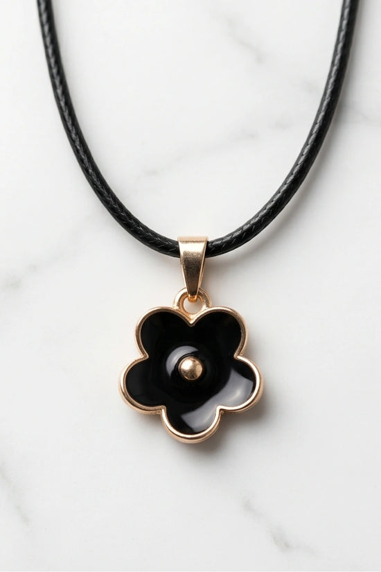 Gold and Black Minimalist Flower Necklace