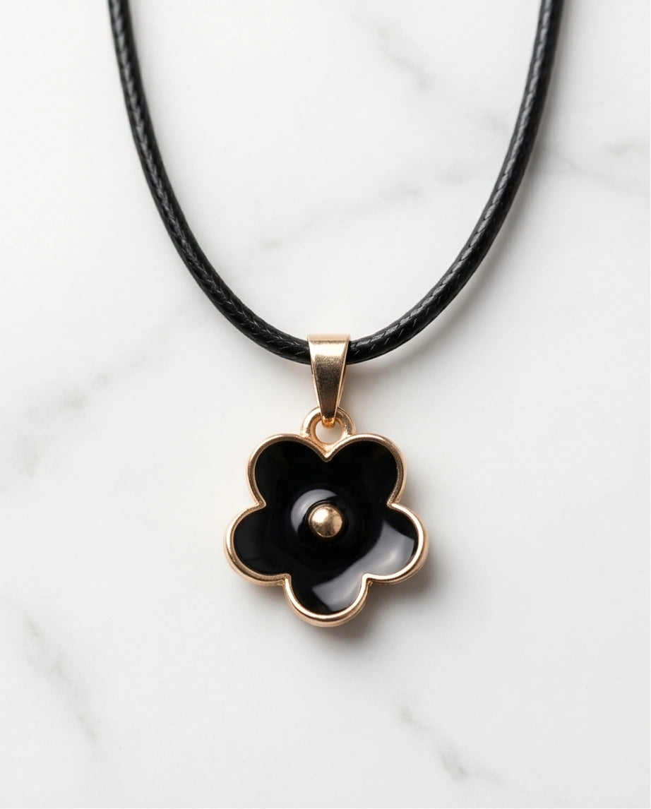 Gold and Black Minimalist Flower Necklace