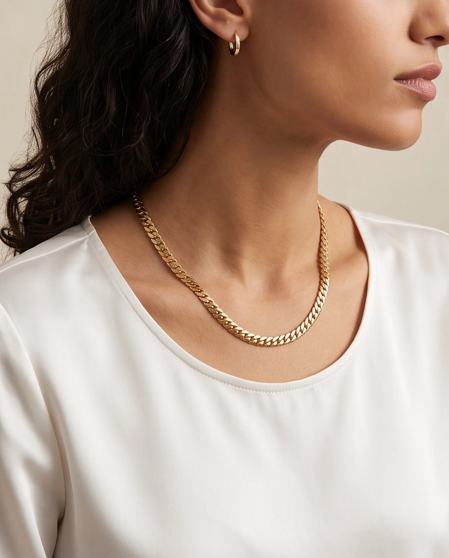 Textured Gold Cuban Link Chain Necklace