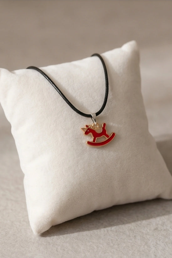 Gold and Red Rocking Horse Necklace