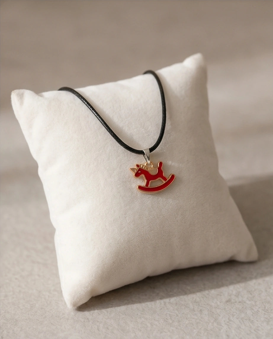 Gold and Red Rocking Horse Necklace