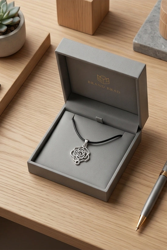 Silver Cutout Rose Pendant Necklace