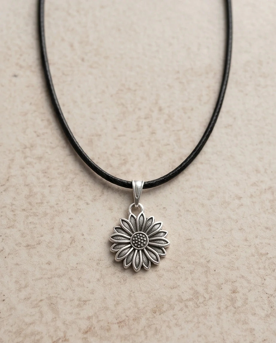 Silver Sunflower Pendant Necklace