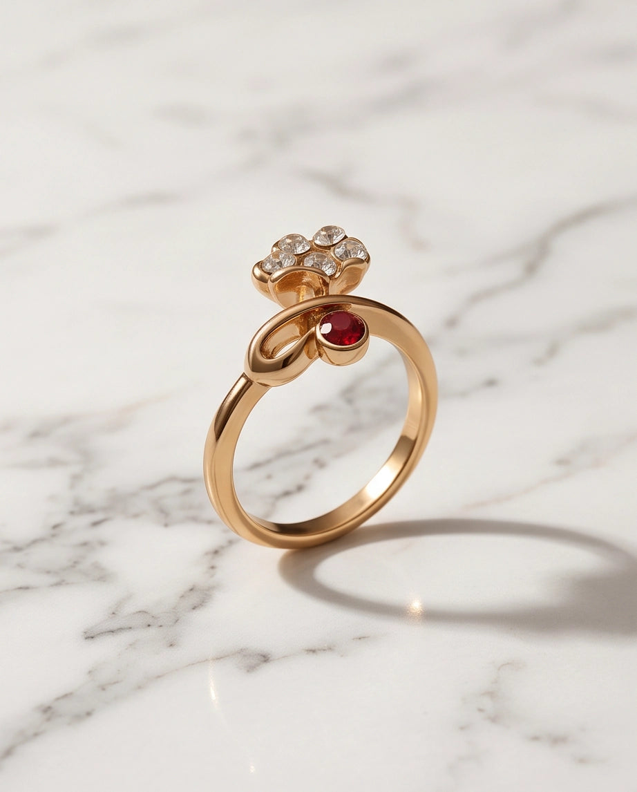 Crystal Flower & Ruby Accent Bow Ring