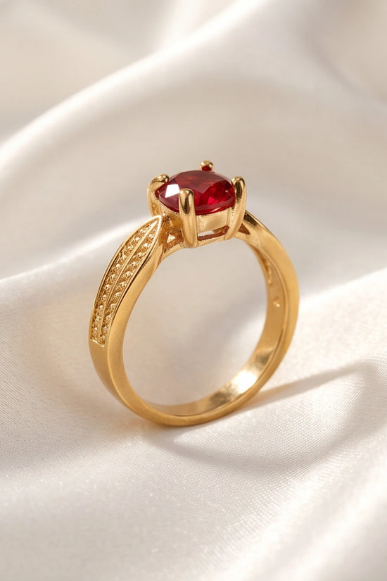 Vintage Gold Ruby Botanical Leaf Ring