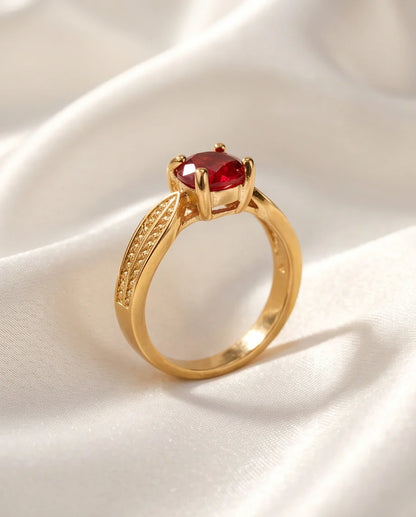 Vintage Gold Ruby Botanical Leaf Ring
