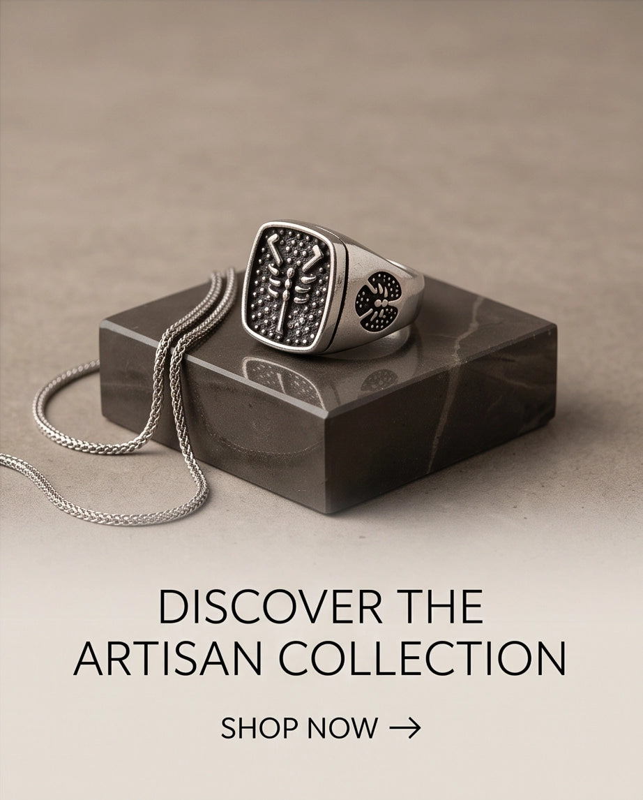 Arachnid Stippled Square Signet Silver Ring