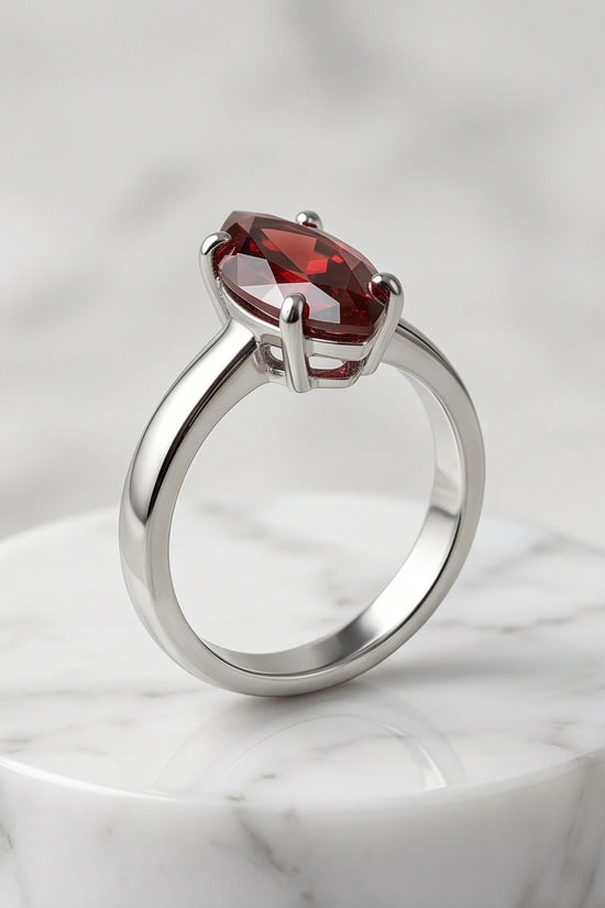 Sterling Silver Marquise-Cut Amber Carnelian Solitaire Ring