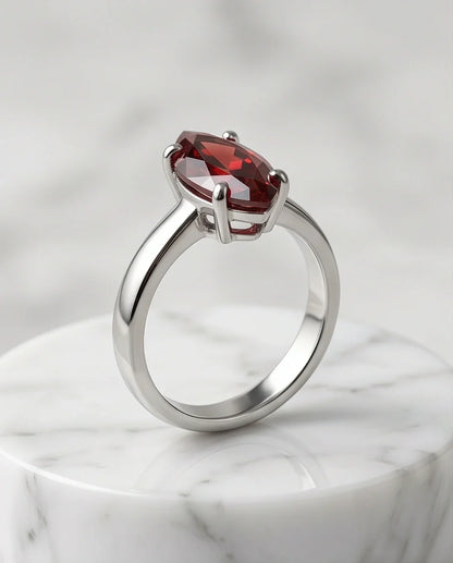 Sterling Silver Marquise-Cut Amber Carnelian Solitaire Ring
