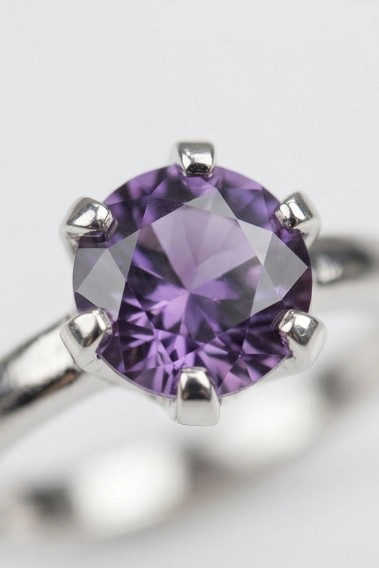 Sterling Silver Amethyst Purple Round Cut Solitaire Ring
