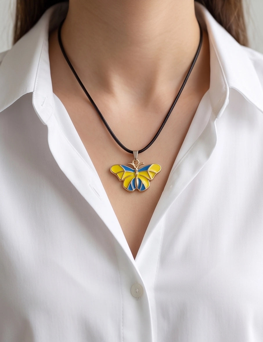 Blue & Yellow Butterfly Cord Necklace
