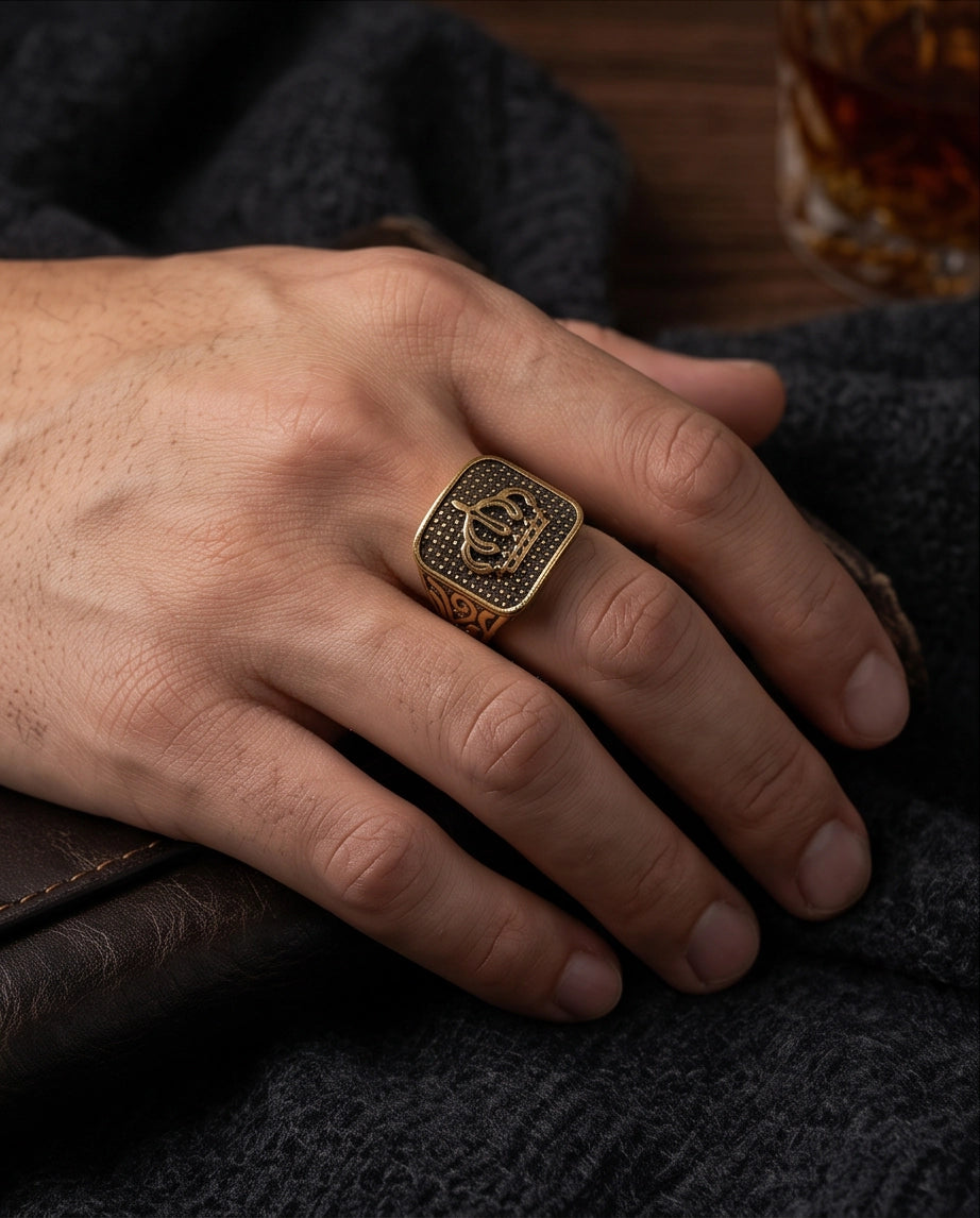Aureate Crown Cushion Signet Ring