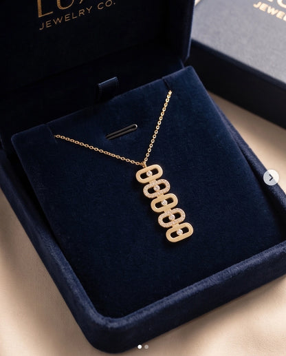 Gold Multi-Link Crystal Pendant Necklace