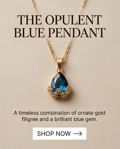 Gold Sapphire Teardrop Floral Basket Pendant Necklace