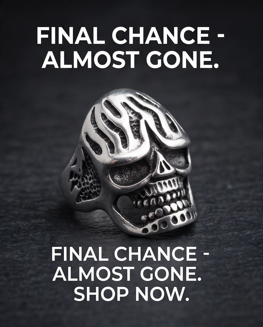 Fluted Flame-Crown Anatomical Skull Silver Ring