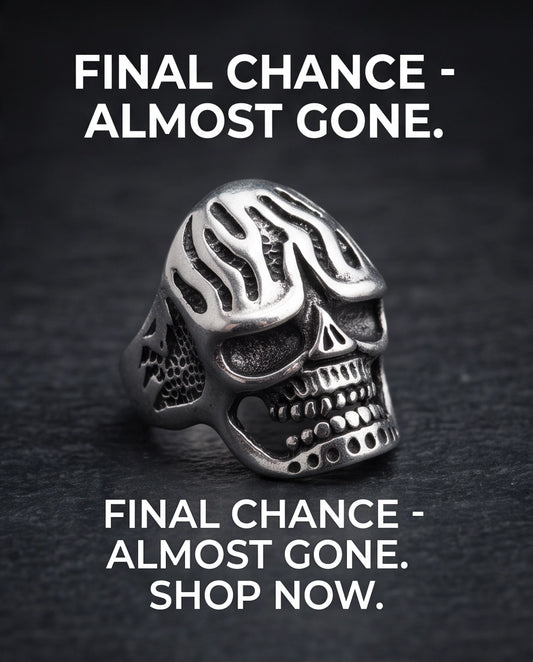Fluted Flame-Crown Anatomical Skull Silver Ring