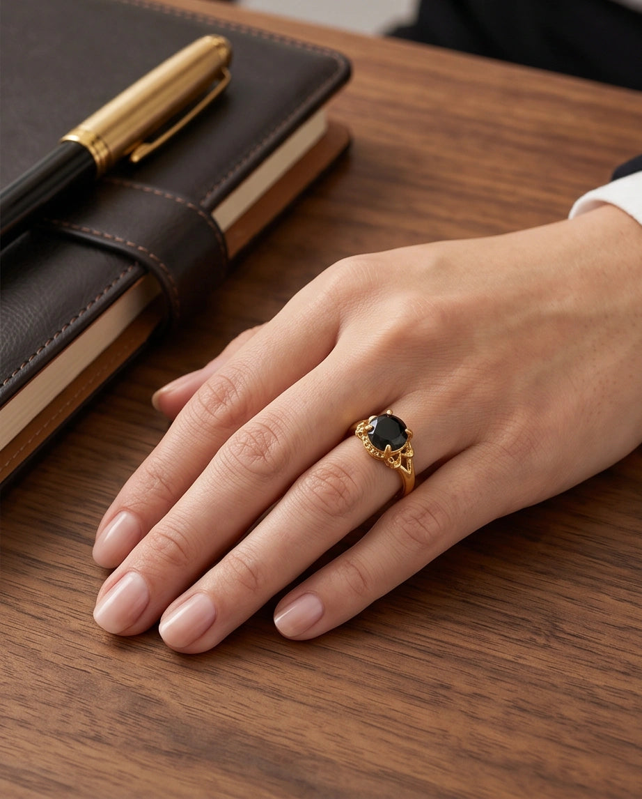 Golden Obsidian Solis Filigree Ring