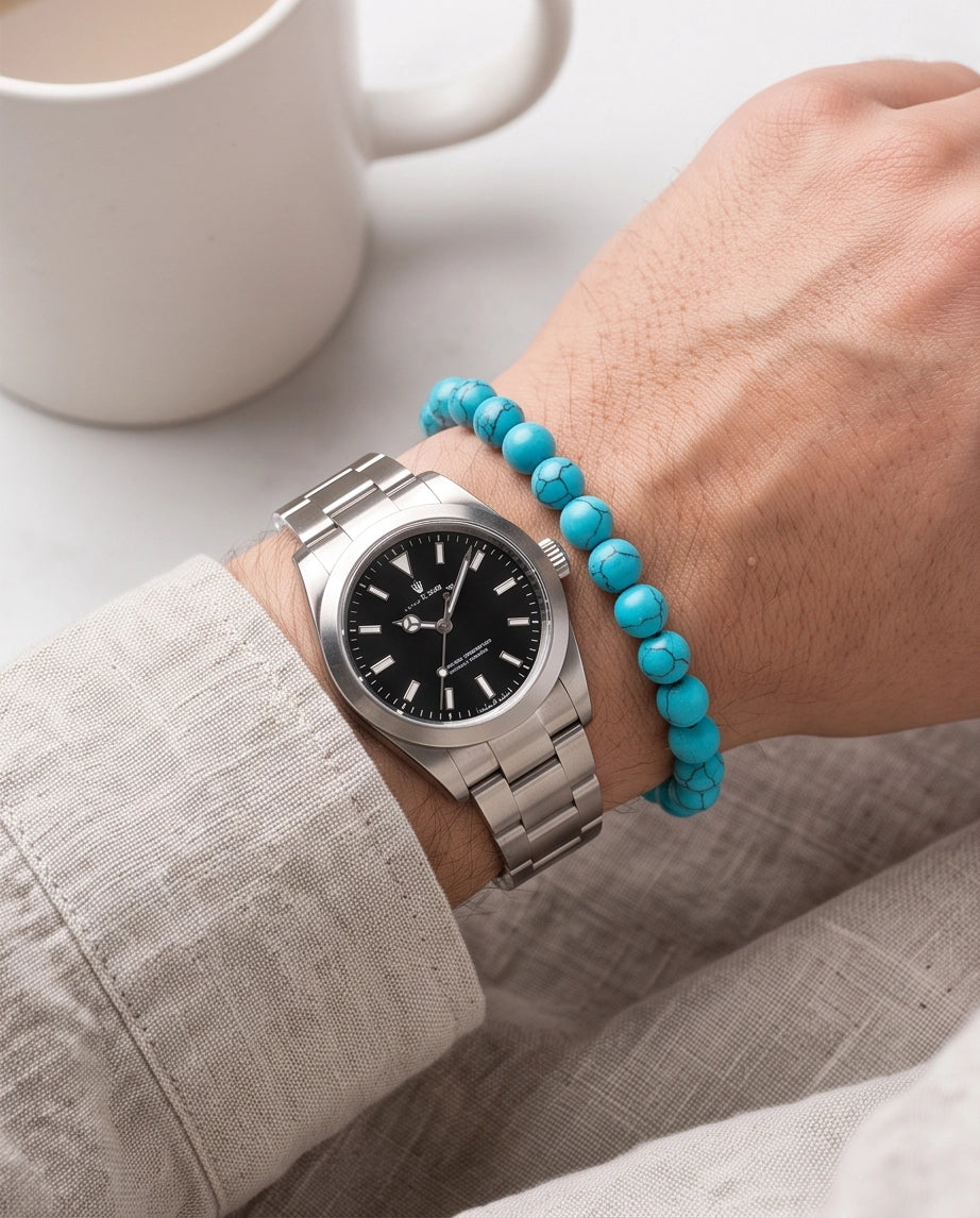 Natural Turquoise Veined Stone Beaded Adjustable Macrame Bracelet