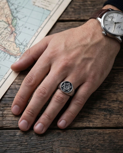 Silver Hexagram Celestial Signet Ring