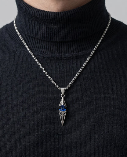 Silver Sapphire Pointed Pendulum Cage Pendant Necklace