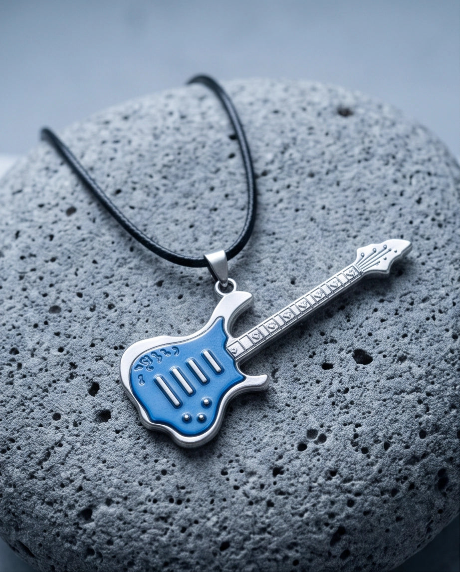 Blue and Silver Electric Guitar Cord Necklace