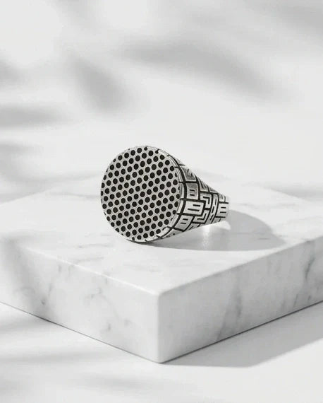 Sterling Silver Industrial Perforated Round Signet Ring