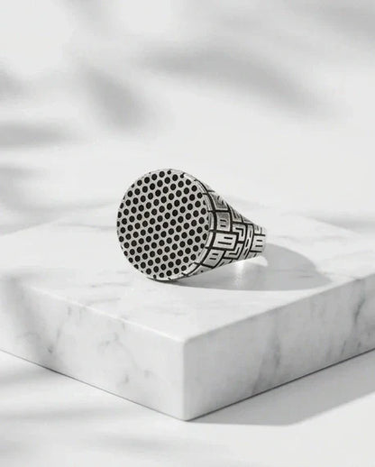 Sterling Silver Industrial Perforated Round Signet Ring