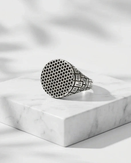 Sterling Silver Industrial Perforated Round Signet Ring