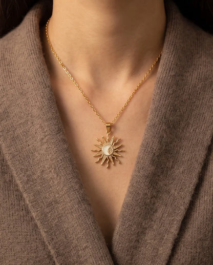 Gold Celestial Sun Moon Star Pendant Necklace