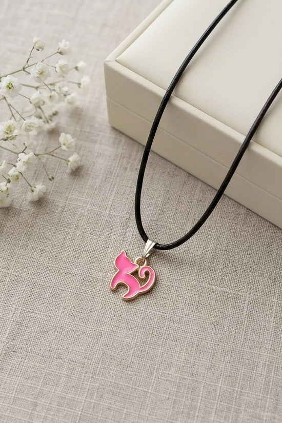 Gold and Pink Cat Pendant Necklace