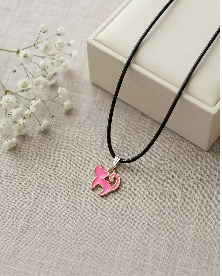 Gold and Pink Cat Pendant Necklace