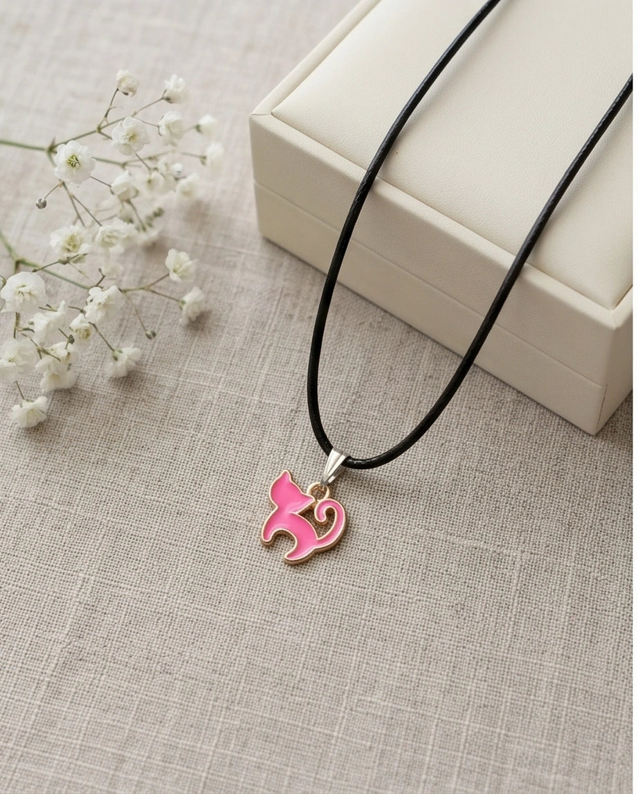 Gold and Pink Cat Pendant Necklace