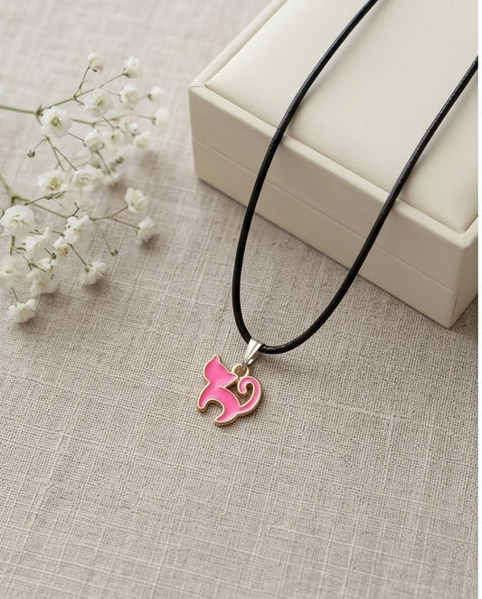 Gold and Pink Cat Pendant Necklace