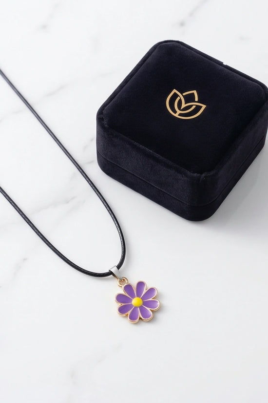 Vibrant Purple Daisy Enamel Pendant Necklace