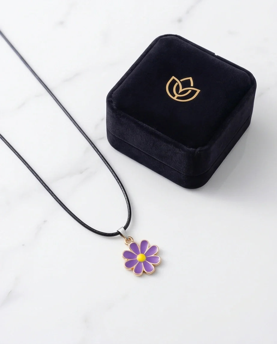 Vibrant Purple Daisy Enamel Pendant Necklace