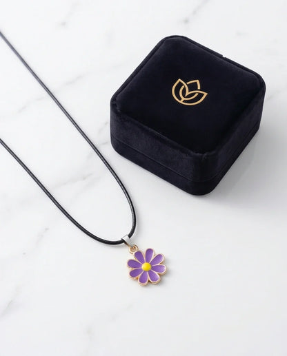 Vibrant Purple Daisy Enamel Pendant Necklace