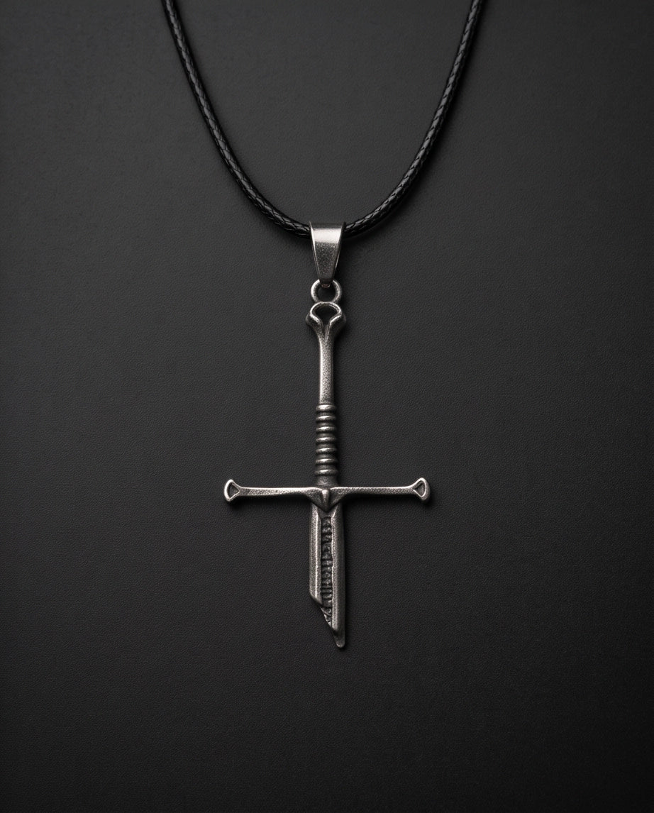Silver Broken Sword Pendant Necklace