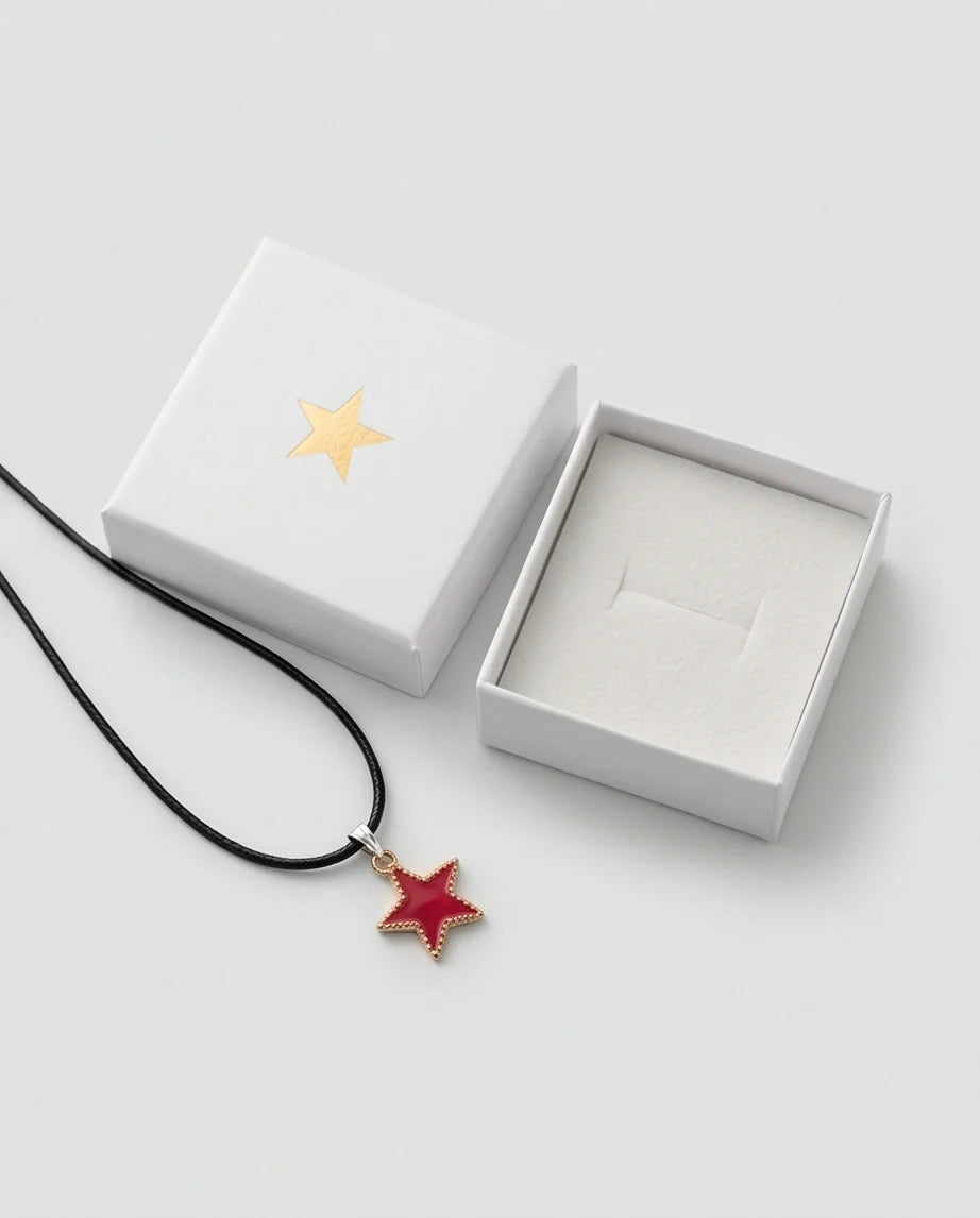 Vibrant Red Star Enamel Pendant Necklace