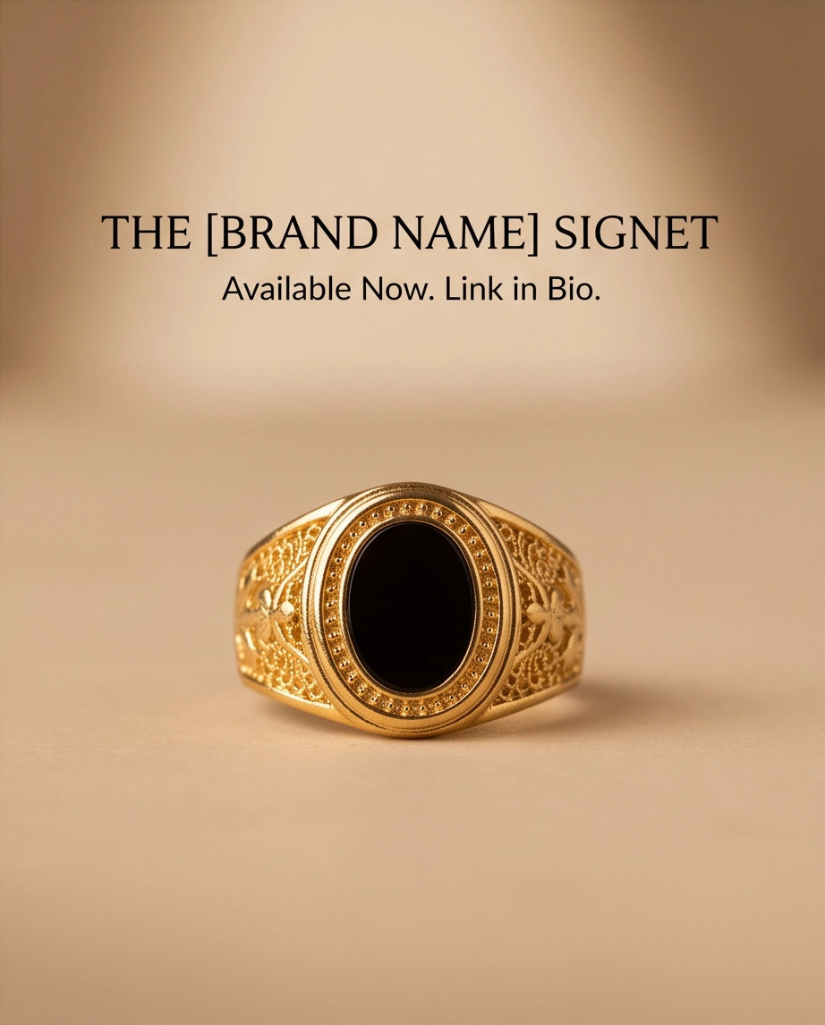Onyx-Style Oval Cabochon Palm Tree Motif Gold Ring