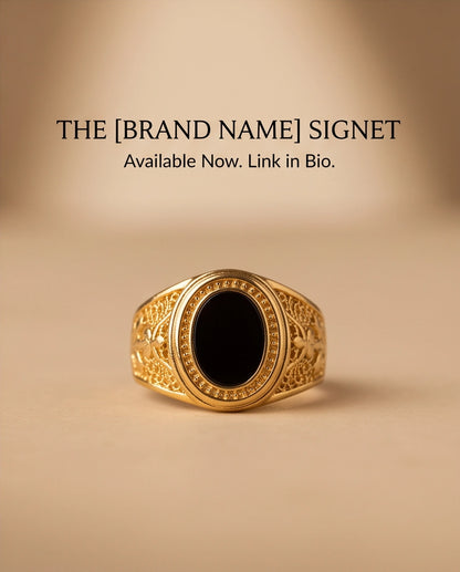 Onyx-Style Oval Cabochon Palm Tree Motif Gold Ring