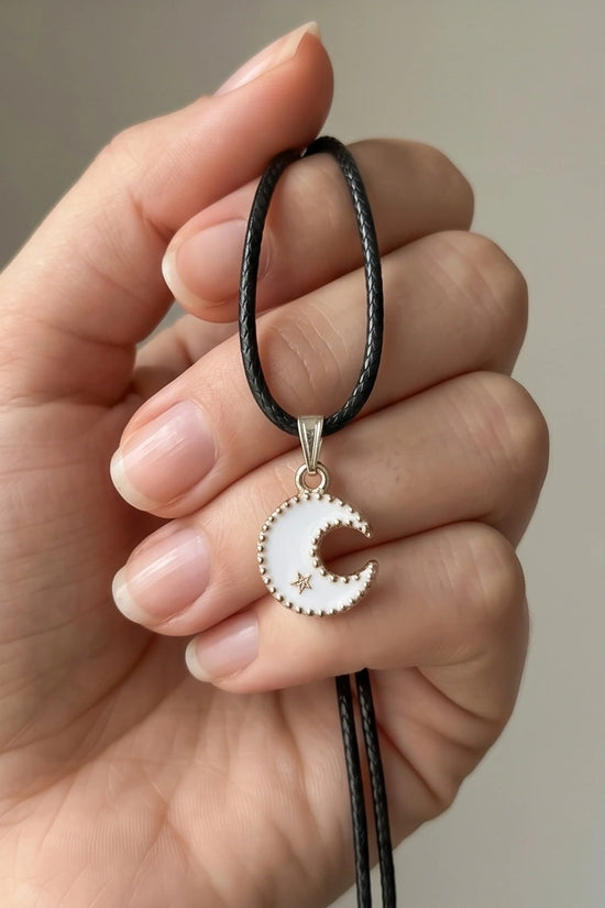 Gold and White Celestial Crescent Moon Necklace