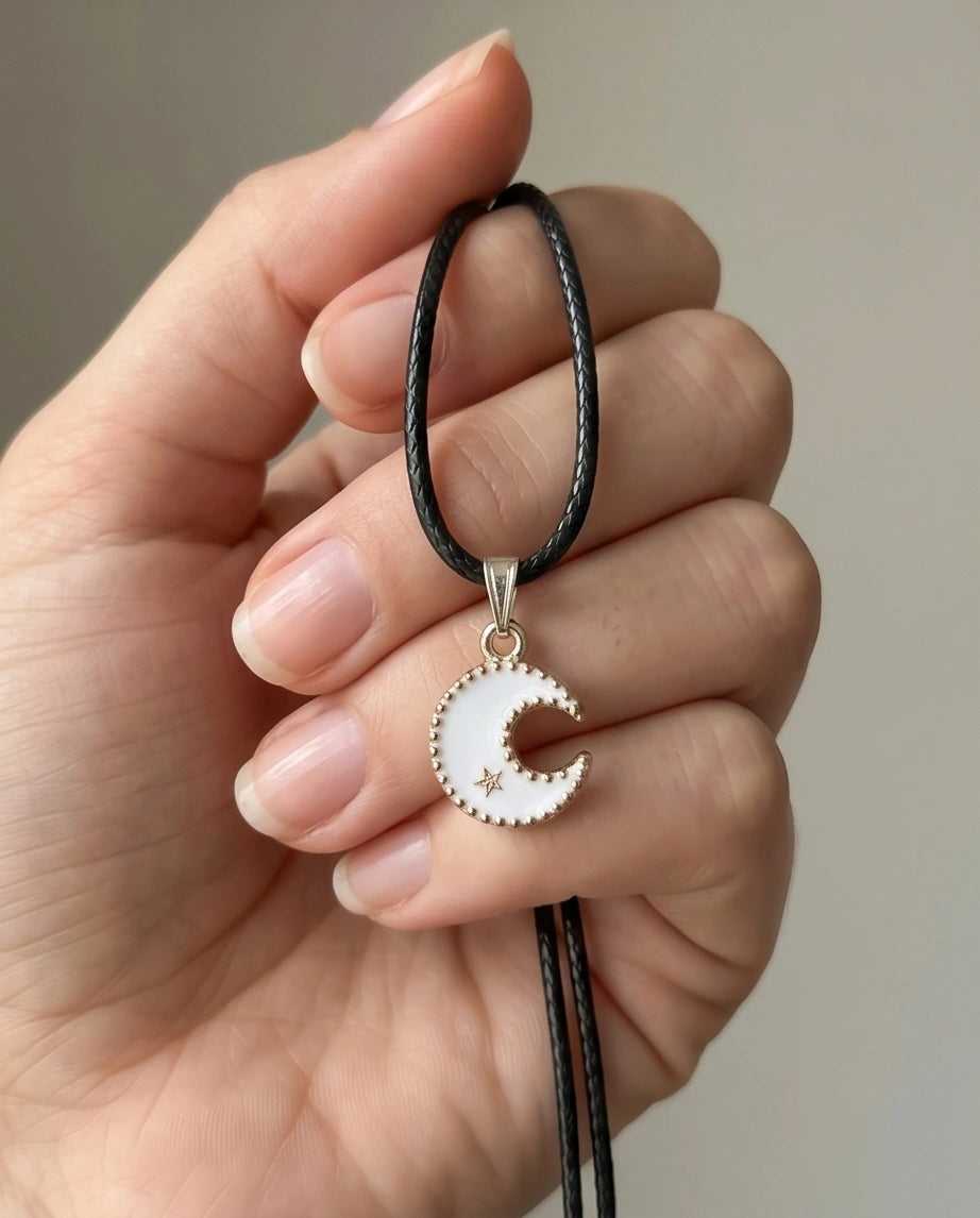 Gold and White Celestial Crescent Moon Necklace